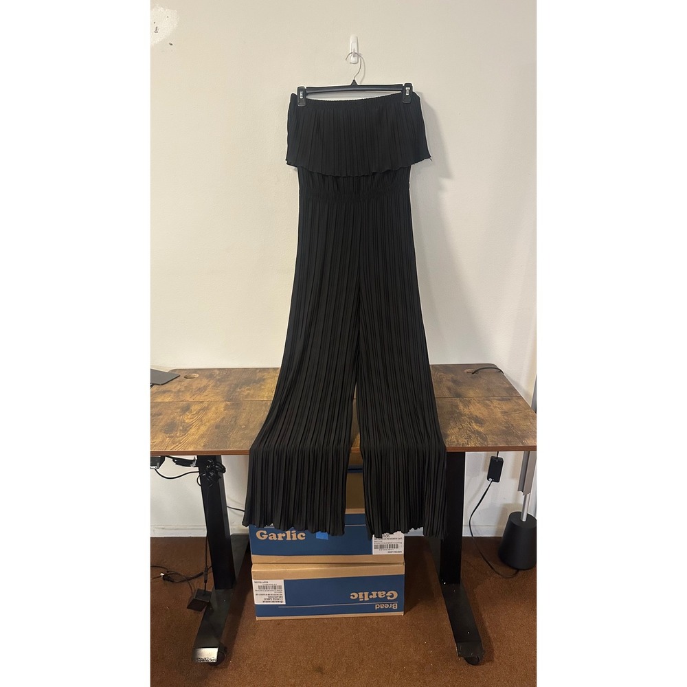 BBJ Los Angeles Black Pleated Strapless Wide Leg Jumpsuit XL